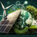 ภาพประกอบสต็อก Renewable energy background with green energy as wind ...